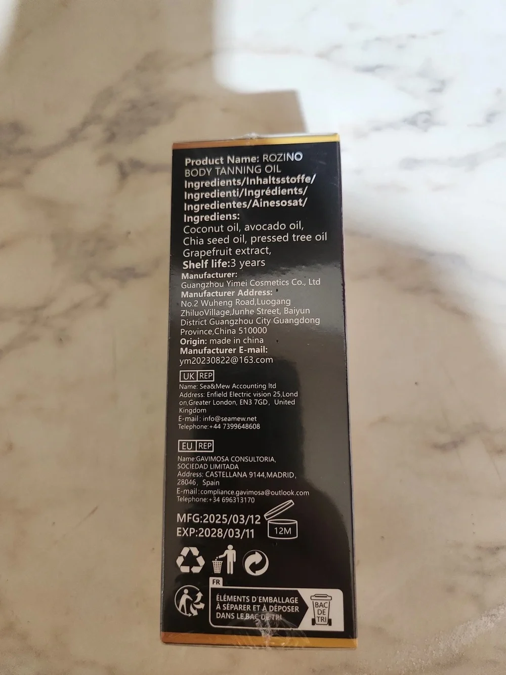 ROZINO Body Tanning Oil 3.381 fl oz SPF 0 for Body & Face